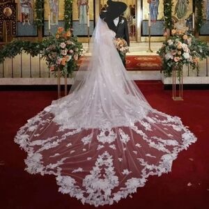 Royal Length 3D Floral Applique Wedding Veil